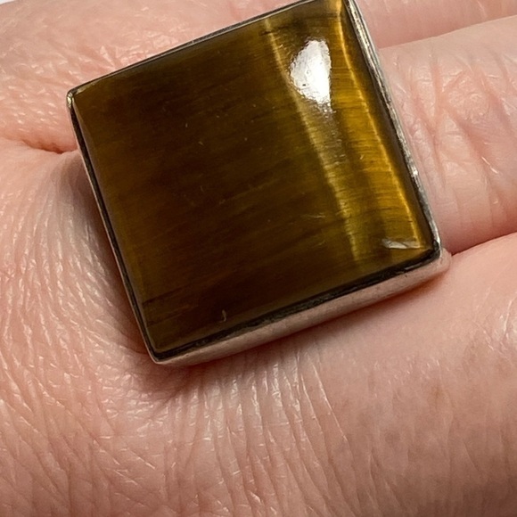 Tiger’s Eye 925 Artisan Native Ring Sterling Silver Size 7.25 Square 11.82g - Picture 4 of 12
